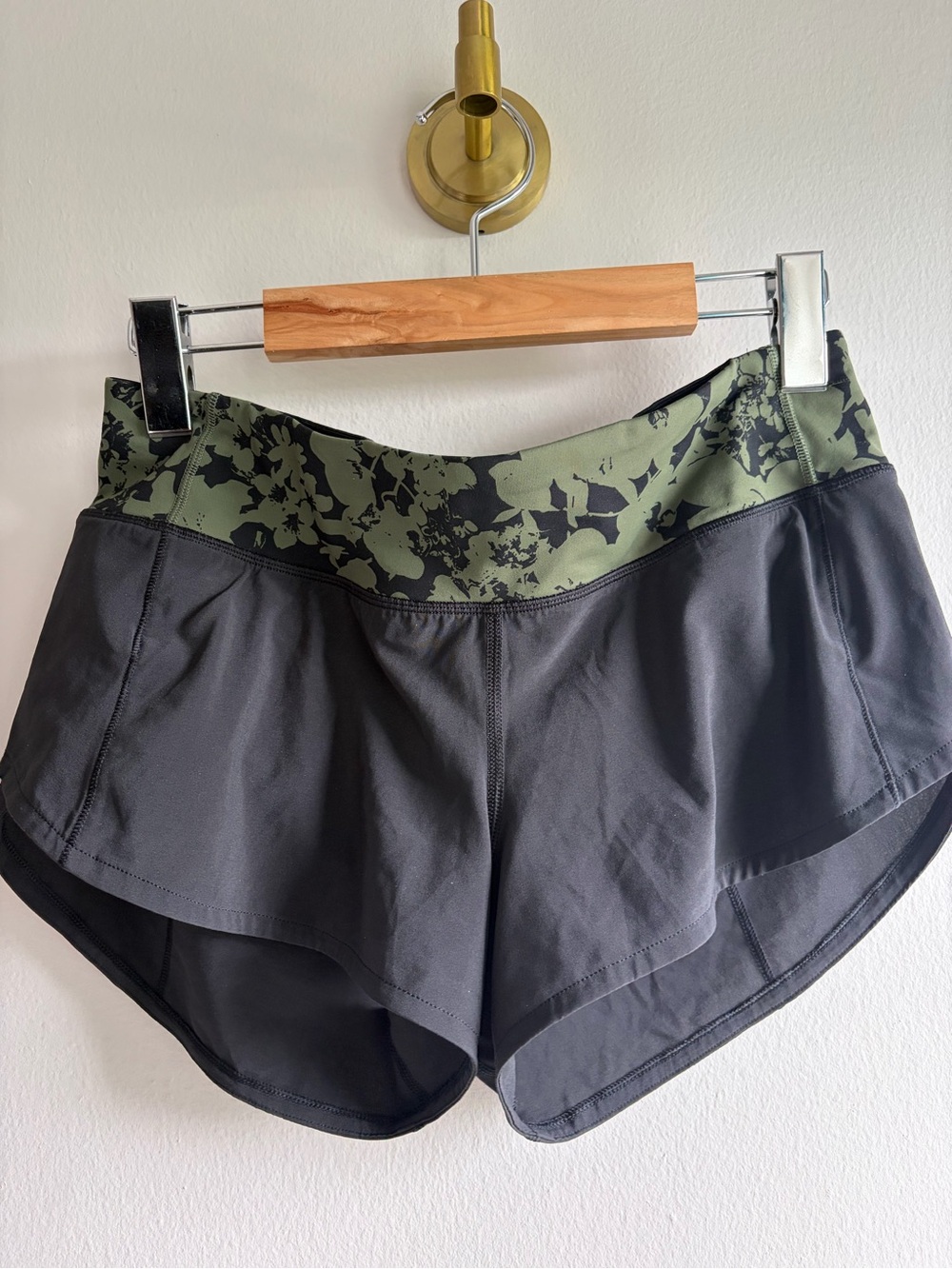 lululemon athletica Black Shorts with Olive Floral Waistband